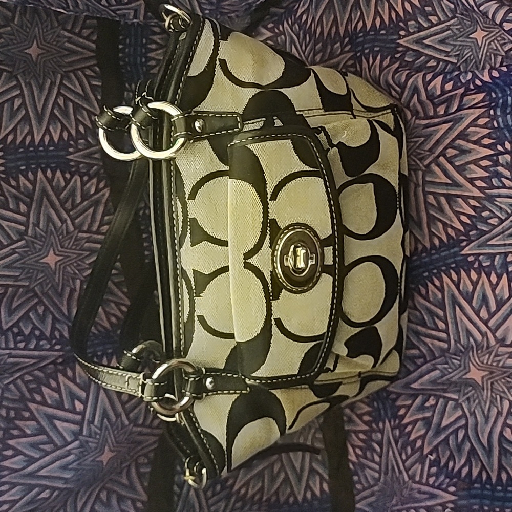 Coach Signature Leah Mini Tote Purse - Black - Jacquard Canvas - No C1069-F16441